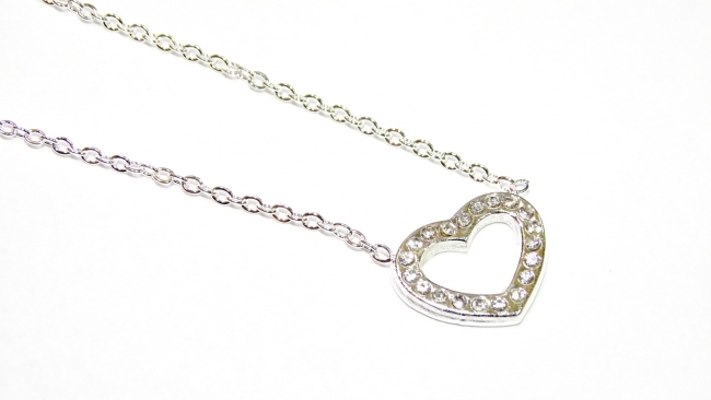 CADENA ACERO BLANCO CORAZON STRASS 45CM+++//+