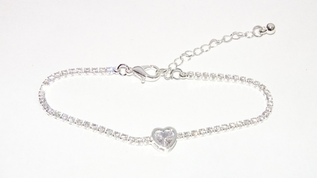 PULSERA ACERO BLANCO  STRASS CORAZON+