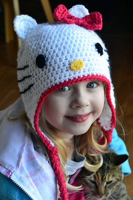 GORRO CROCHET KITTY CON POLAR INTERNO VARIOS COLORES+