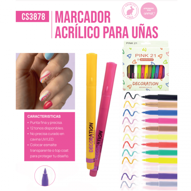 MARCADOR DE UÑAS PINK 21 X 12+