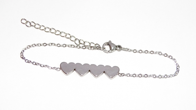 PULSERA ACERO BLANCO CORAZONES