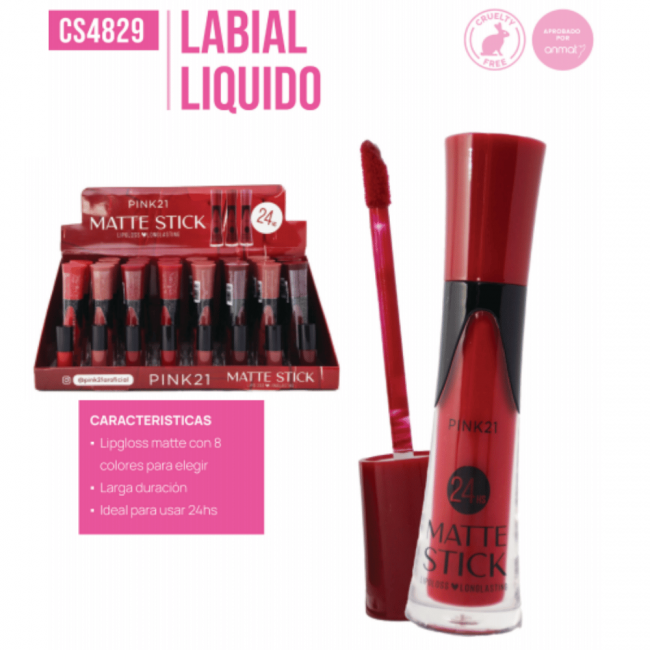 LABIAL LIQUIDO MATTE STICK 24 HS PINK 21