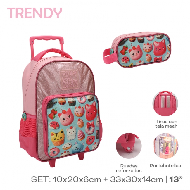 SET MOCHILA CARRO CON CARTUCHERA TRENDY T7