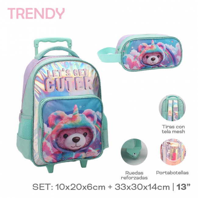 SET MOCHILA CARRO CON CARTUCHERA TRENDY T7