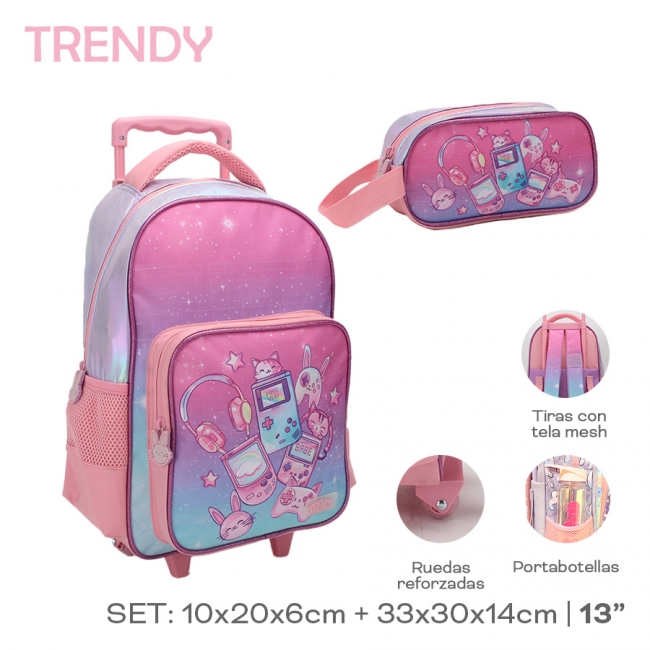 SET MOCHILA CARRO CON CARTUCHERA TRENDY T7